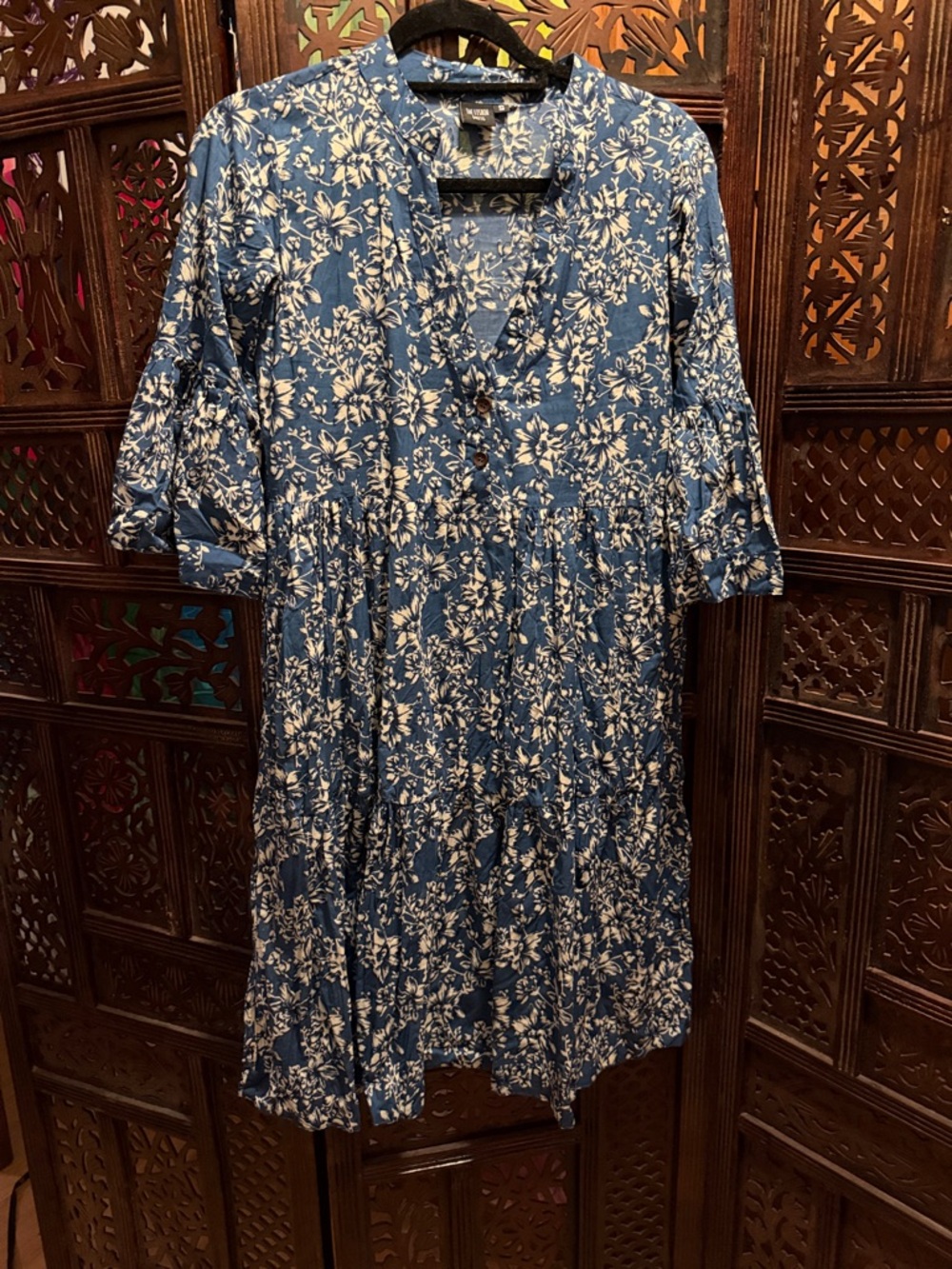 Blue and White Floral Mini Dress small